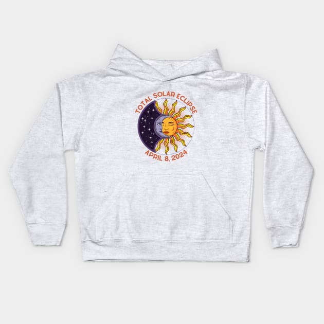 Total Solar Eclipse April 8, 2024 Celestial Sun Moon Kids Hoodie by Little Duck Designs